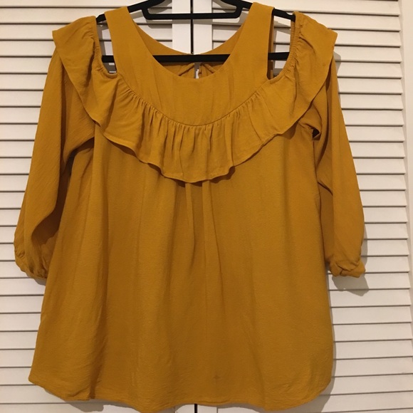 Maeve Tops - Mustard cold-shoulder blouse